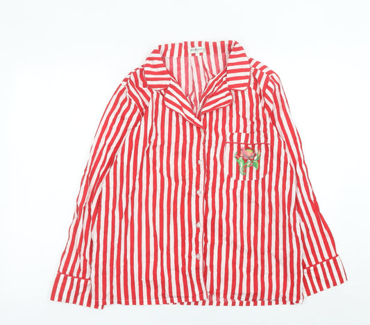 Cath Kidston Womens Red Striped Embroidered Cotton Pyjama Shirt Top Size 12