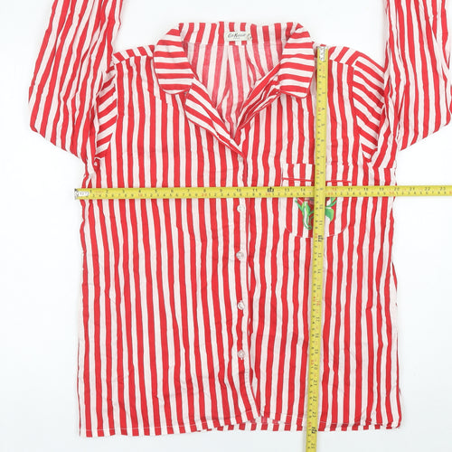 Cath Kidston Womens Red Striped Embroidered Cotton Pyjama Shirt Top Size 12