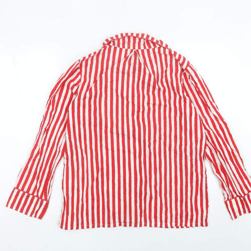 Cath Kidston Womens Red Striped Embroidered Cotton Pyjama Shirt Top Size 12
