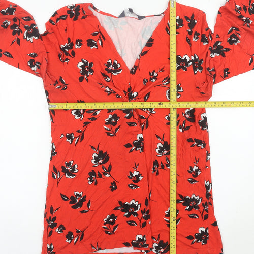 Sosandar Women’s Red Floral V-Neck Long Sleeve Tunic Blouse Size 18