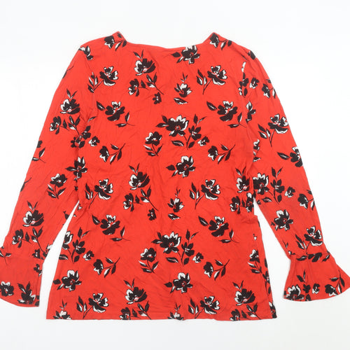 Sosandar Women’s Red Floral V-Neck Long Sleeve Tunic Blouse Size 18
