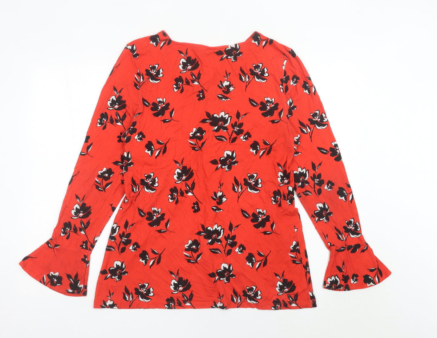 Sosandar Women’s Red Floral V-Neck Long Sleeve Tunic Blouse Size 18
