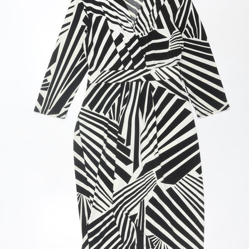 Debenhams Women’s Black White Geometric Wrap Dress Size 10