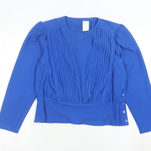 Rembrandt Womens Blue Pleated Long Sleeve Blouse Size 16