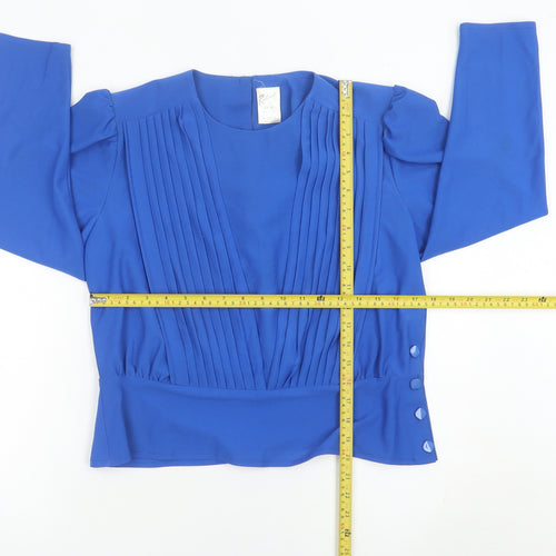 Rembrandt Womens Blue Pleated Long Sleeve Blouse Size 16