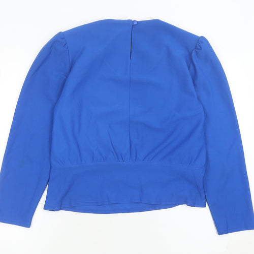 Rembrandt Womens Blue Pleated Long Sleeve Blouse Size 16