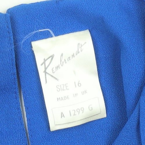 Rembrandt Womens Blue Pleated Long Sleeve Blouse Size 16
