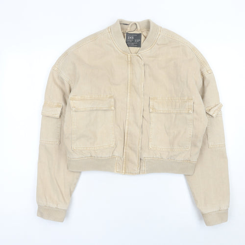 Primark Women’s Beige 2XS Bomber Jacket Cropped Cotton Casual