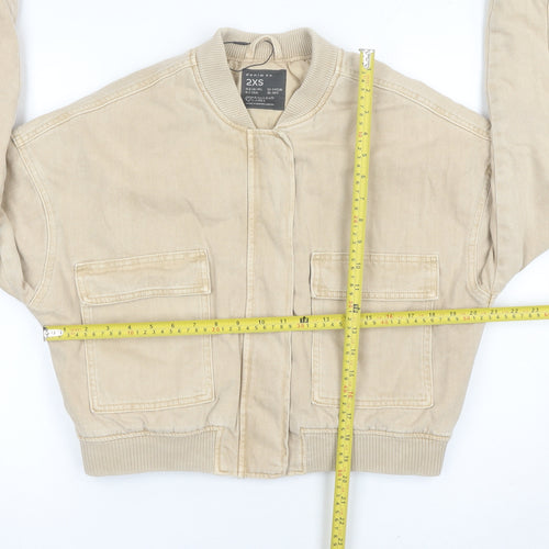 Primark Women’s Beige 2XS Bomber Jacket Cropped Cotton Casual