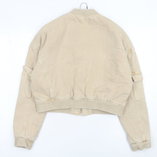 Primark Women’s Beige 2XS Bomber Jacket Cropped Cotton Casual