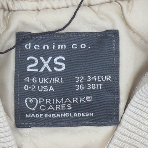 Primark Women’s Beige 2XS Bomber Jacket Cropped Cotton Casual