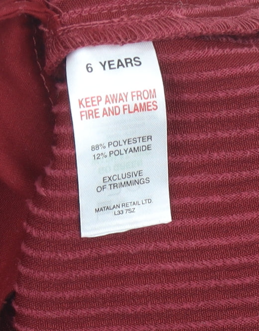 Matalan Girls Red Corduroy Wrap Skort 6 Years Ruffle Elastic Waist