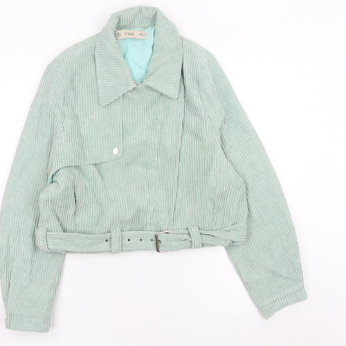 K-Zell Women’s Green Corduroy Cropped Bomber Jacket Size M