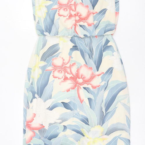 Oasis Womens Multicoloured Floral Sheath Dress UK 8 Beaded Neckline
