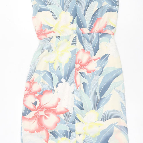 Oasis Womens Multicoloured Floral Sheath Dress UK 8 Beaded Neckline
