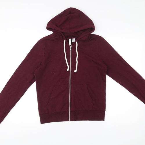 Women's Burgundy Zip Hoodie Small Cotton Blend Casual