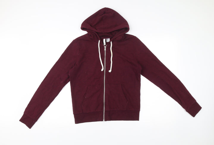 Women's Burgundy Zip Hoodie Small Cotton Blend Casual