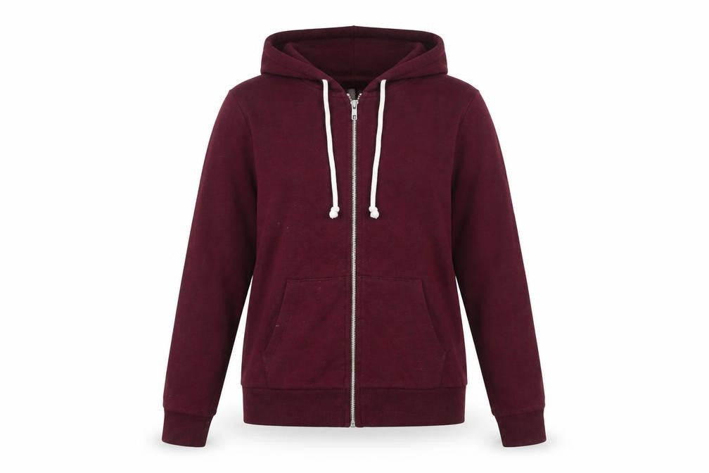 Women's Burgundy Zip Hoodie Small Cotton Blend Casual