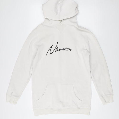 Nimes Mens White Hoodie Pullover Medium Graphic Logo Long Sleeve