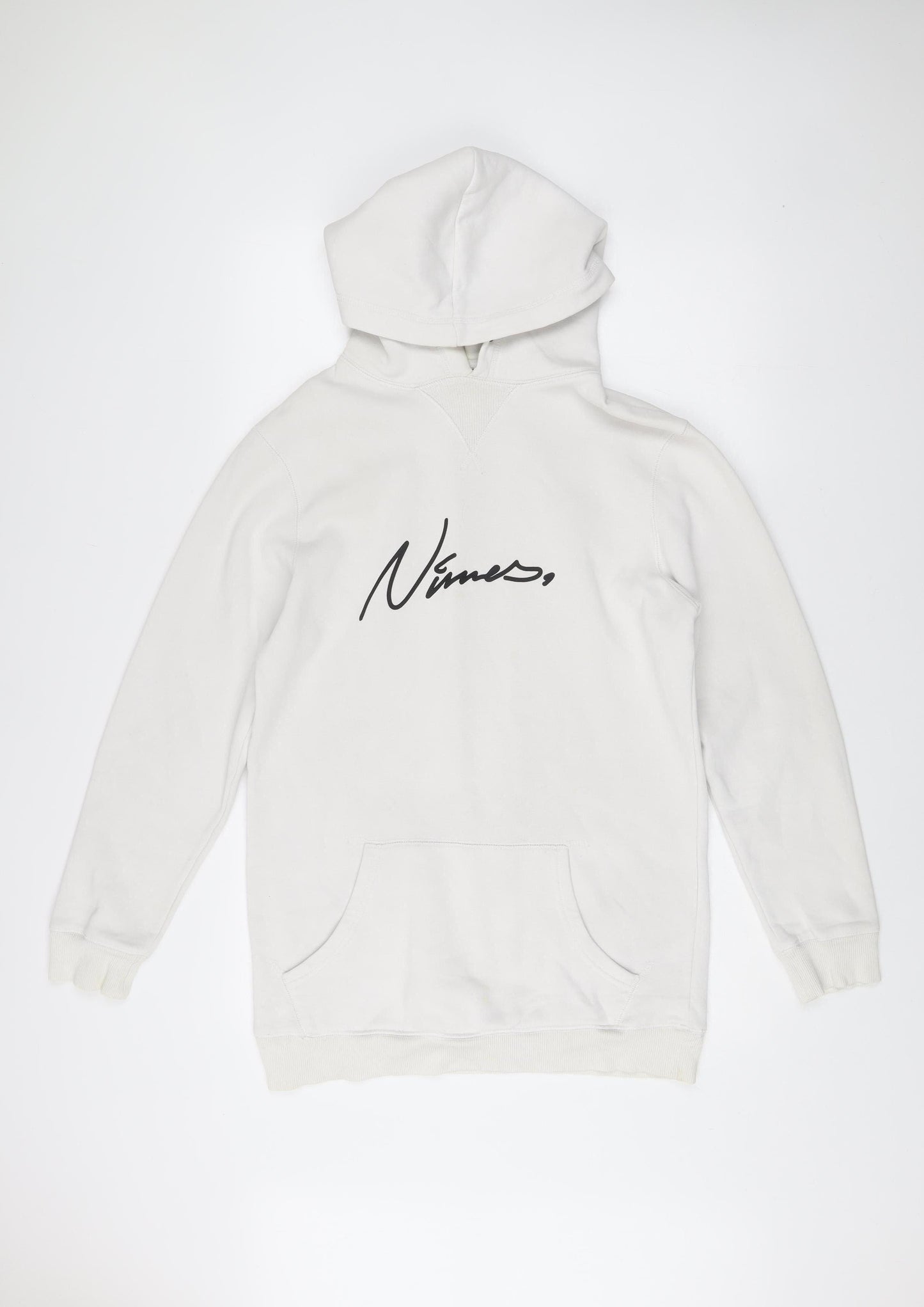 Nimes Mens White Hoodie Pullover Medium Graphic Logo Long Sleeve