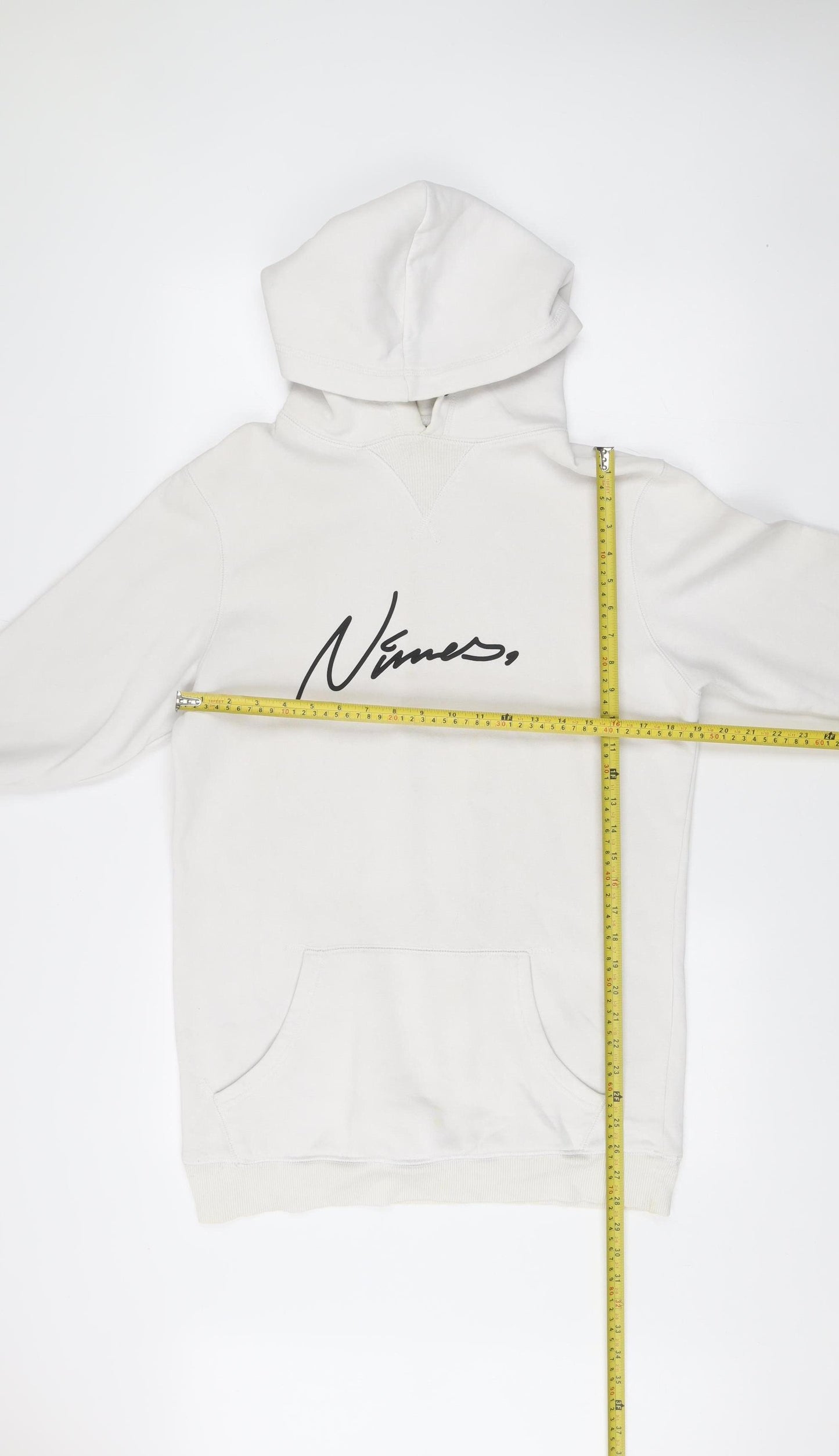 Nimes Mens White Hoodie Pullover Medium Graphic Logo Long Sleeve