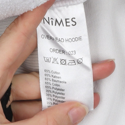 Nimes Mens White Hoodie Pullover Medium Graphic Logo Long Sleeve