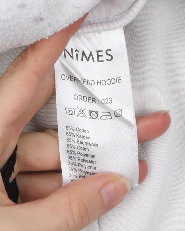 Nimes Mens White Hoodie Pullover Medium Graphic Logo Long Sleeve