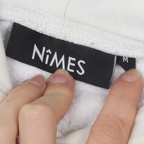 Nimes Mens White Hoodie Pullover Medium Graphic Logo Long Sleeve