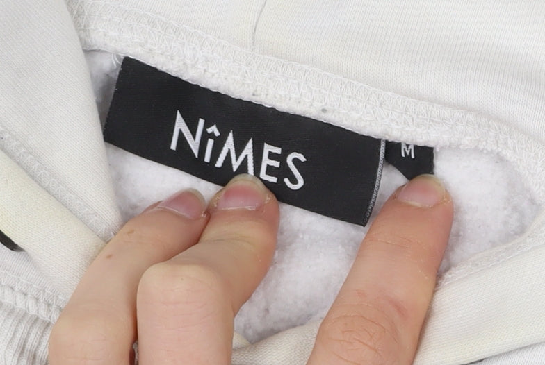 Nimes Mens White Hoodie Pullover Medium Graphic Logo Long Sleeve