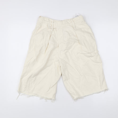 Zara Women Ivory Size 6 High Rise Pleated Cut-Off Shorts