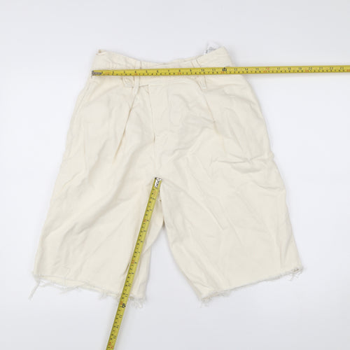 Zara Women Ivory Size 6 High Rise Pleated Cut-Off Shorts