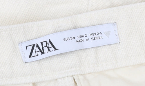 Zara Women Ivory Size 6 High Rise Pleated Cut-Off Shorts