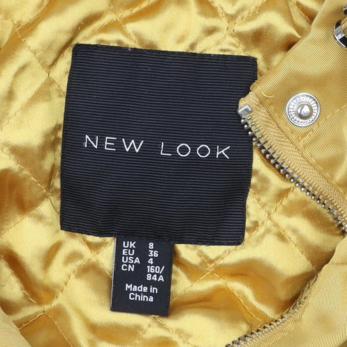 New Look Women’s Yellow Parka Jacket Size 8 Hooded Mid-Length Coat