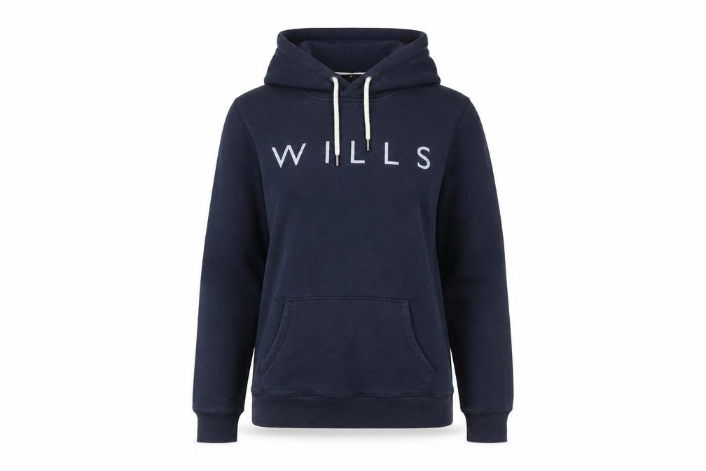 Front view of Jack Wills women’s blue pullover hoodie uk 8 classic fit logo