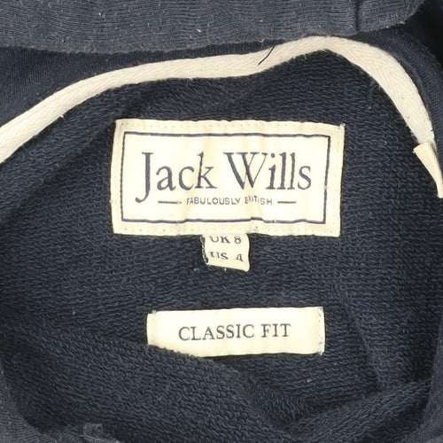 Jack Wills Womens Blue Pullover Hoodie UK 8 Classic Fit Logo