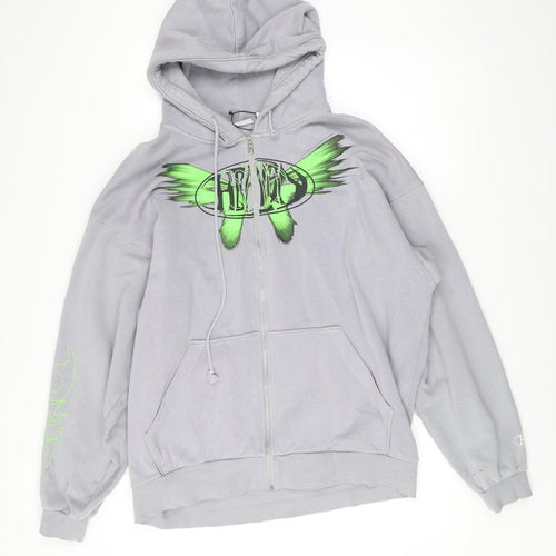 Weekday Men’s Grey Full Zip Hoodie S Graphic Print Cotton Blend