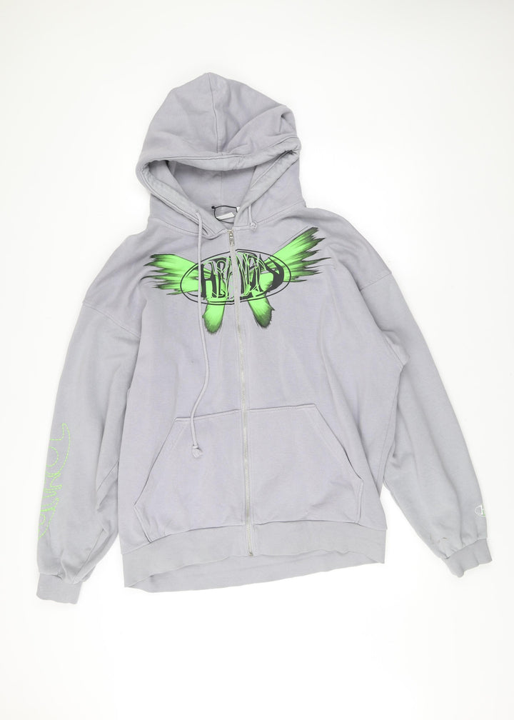 Weekday Men’s Grey Full Zip Hoodie S Graphic Print Cotton Blend
