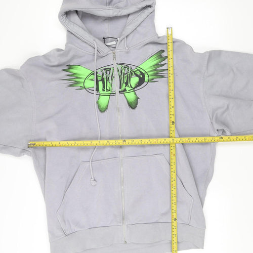 Weekday Men’s Grey Full Zip Hoodie S Graphic Print Cotton Blend