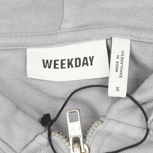 Weekday Men’s Grey Full Zip Hoodie S Graphic Print Cotton Blend