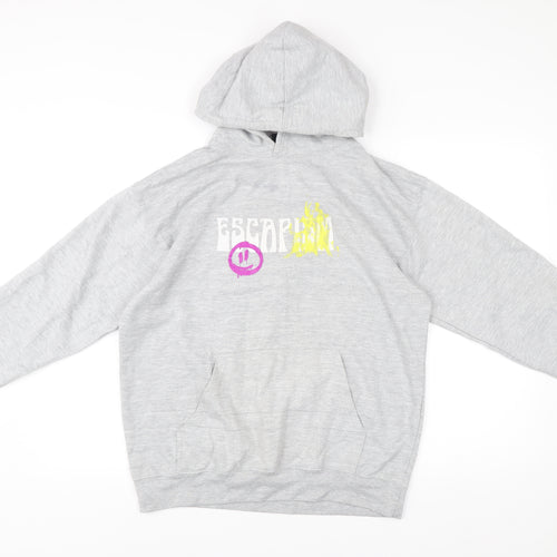 boohooMAN Mens Grey Pullover Hoodie S Graphic Print Retro Style