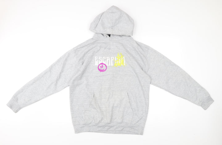 boohooMAN Mens Grey Pullover Hoodie S Graphic Print Retro Style