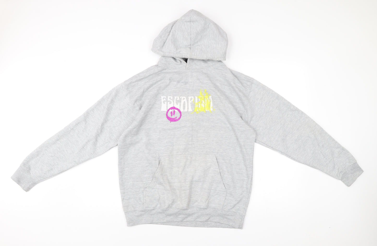 boohooMAN Mens Grey Pullover Hoodie S Graphic Print Retro Style