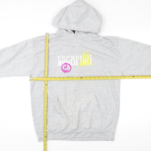 boohooMAN Mens Grey Pullover Hoodie S Graphic Print Retro Style