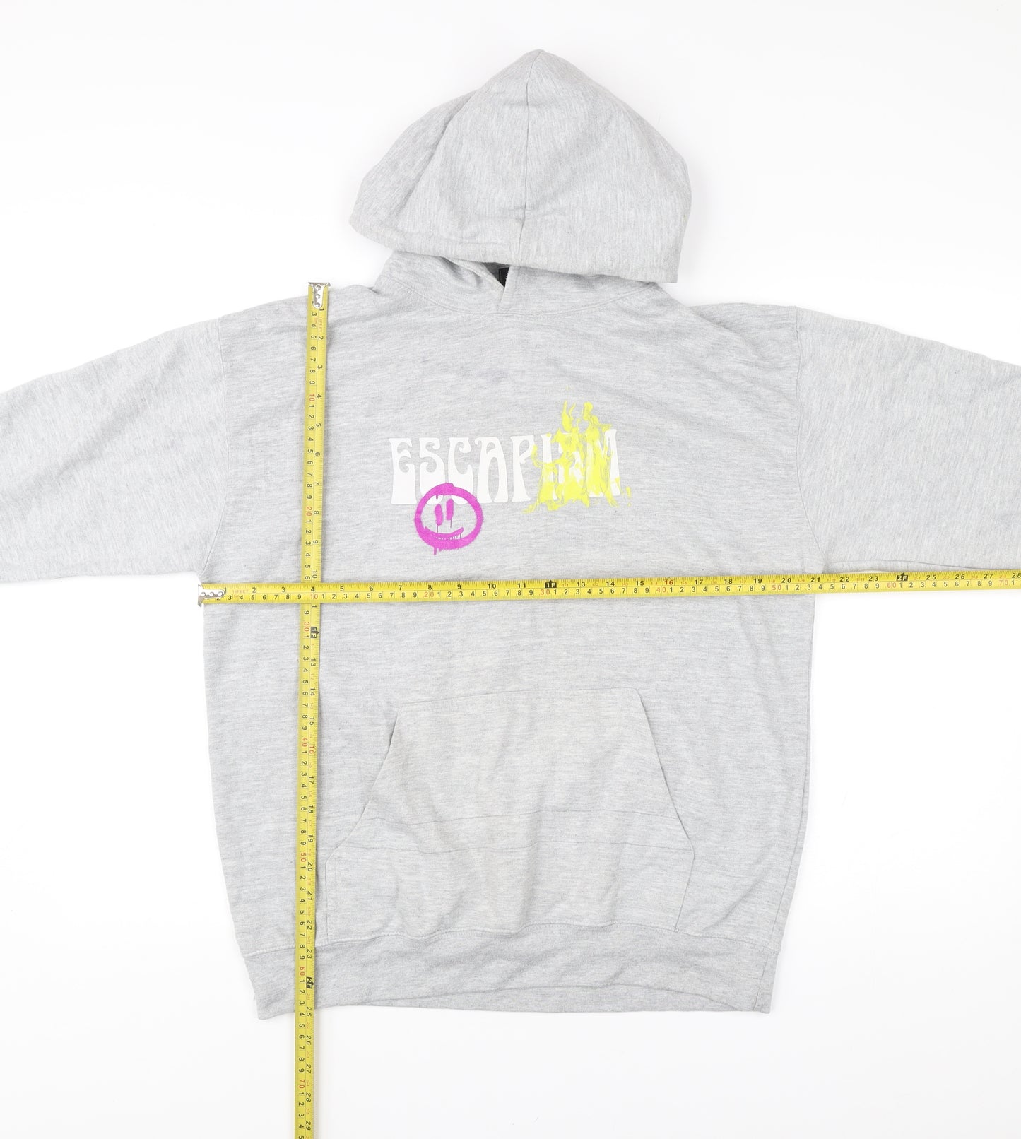 boohooMAN Mens Grey Pullover Hoodie S Graphic Print Retro Style