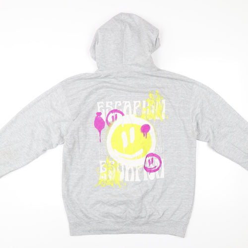 boohooMAN Mens Grey Pullover Hoodie S Graphic Print Retro Style