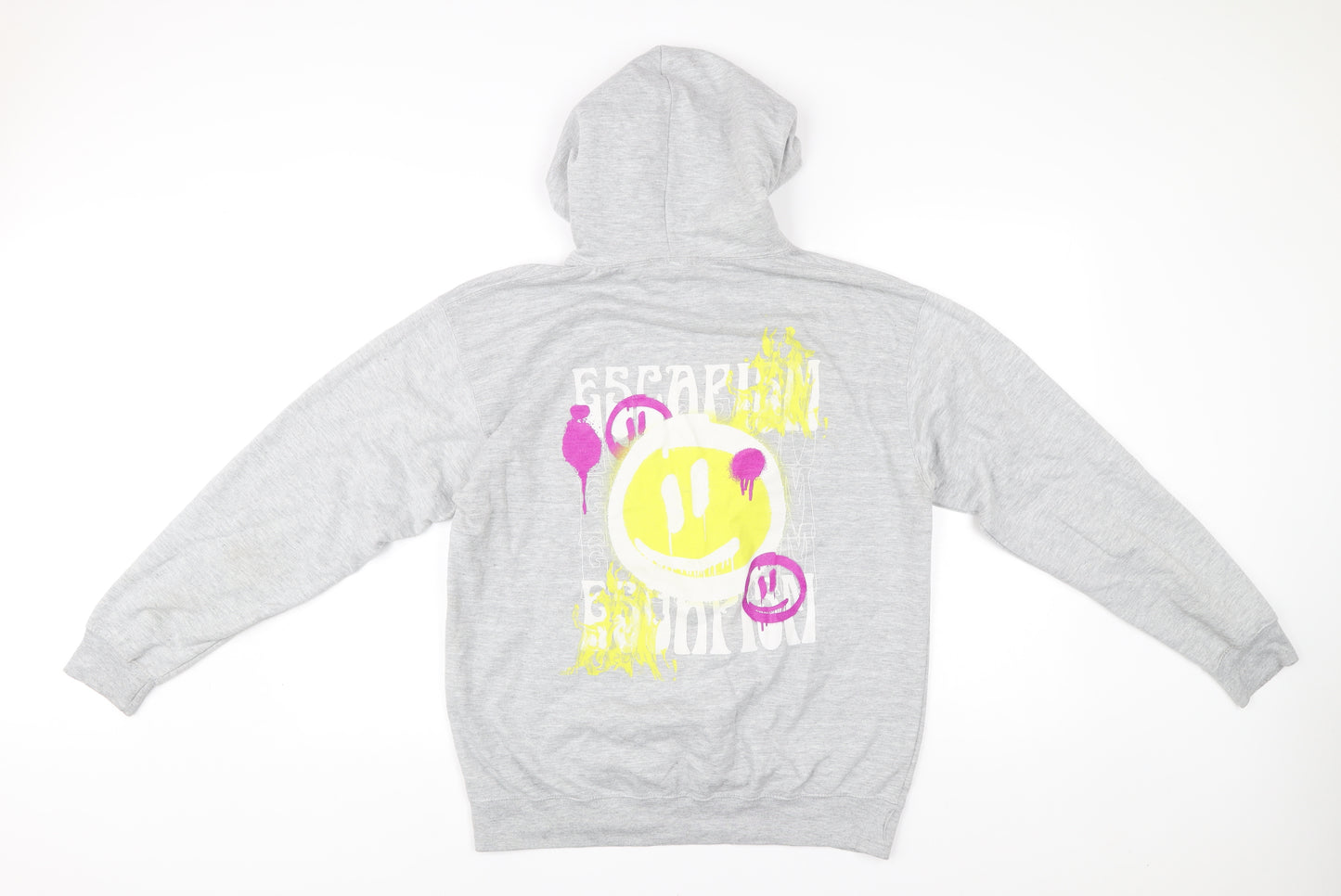 boohooMAN Mens Grey Pullover Hoodie S Graphic Print Retro Style