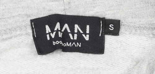 boohooMAN Mens Grey Pullover Hoodie S Graphic Print Retro Style