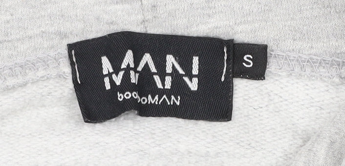 boohooMAN Mens Grey Pullover Hoodie S Graphic Print Retro Style