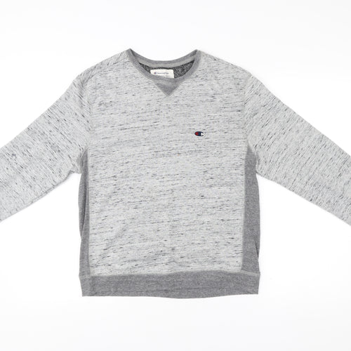 Champion Unisex Grey Medium Pullover Sweatshirt Vintage Logo V-Neck