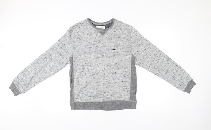 Champion Unisex Grey Medium Pullover Sweatshirt Vintage Logo V-Neck